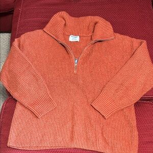 Old Navy Orange Ribbed Half-Zip Pullover Sweater